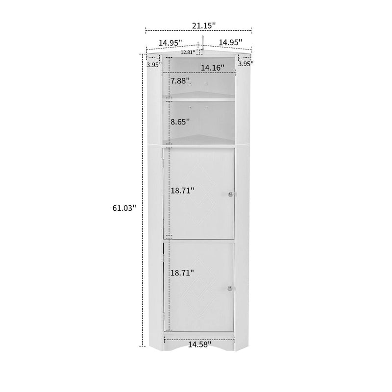 Modern Wooden Corner Tall Bathroom Storage Cabinet with Metal Handles