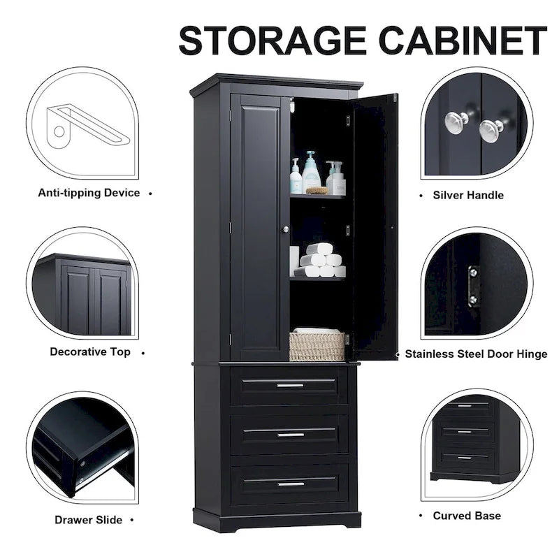 Tall Storage Cabinet with Three Drawers for Bathroom/Office