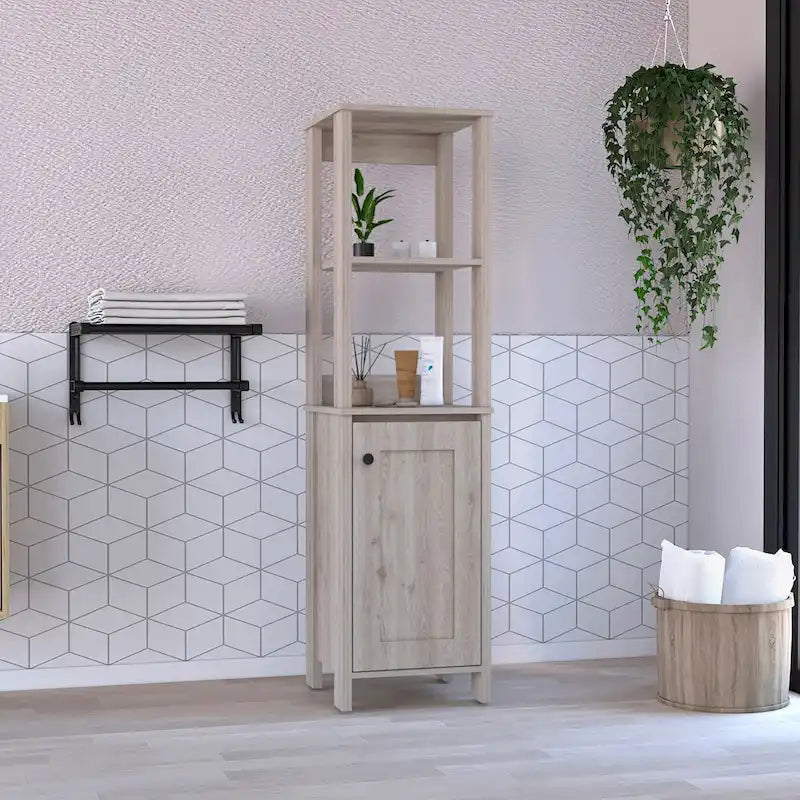 Bathroom Floor Cabinet,Bathroom Storage Cabinet,Two Interior Shelves,Two Open Shelves,Single Door