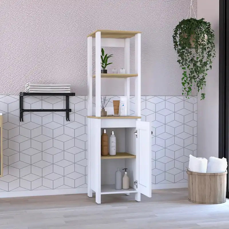 Bathroom Floor Cabinet,Bathroom Storage Cabinet,Two Interior Shelves,Two Open Shelves,Single Door