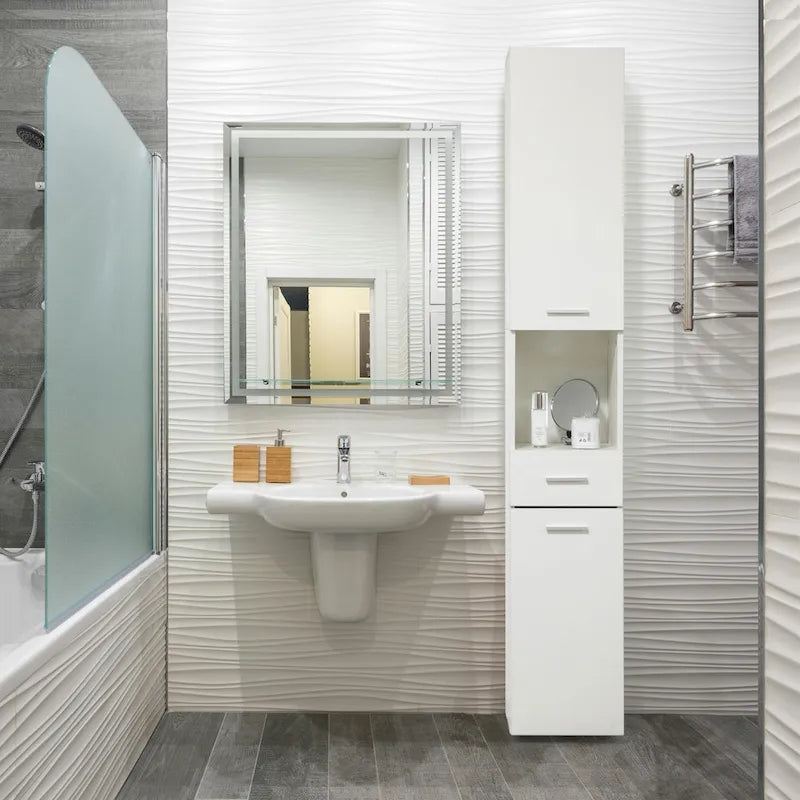 71.5 Inches Tall Thin Corner Shelf Floor Cabinet with 2 Doors, 1 Drawer, Freestanding Linen Tower Cabinet