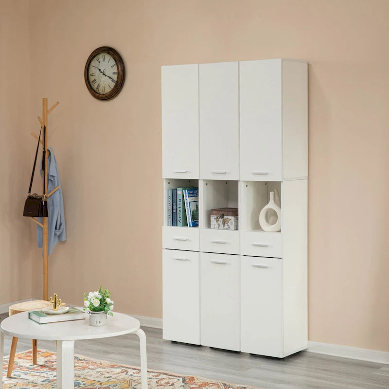 71.5 Inches Tall Thin Corner Shelf Floor Cabinet with 2 Doors, 1 Drawer, Freestanding Linen Tower Cabinet