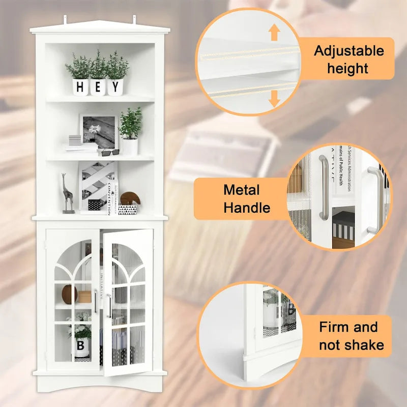 5-Tier Freestanding Corner Storage Cabinet with Adjustable Shelves