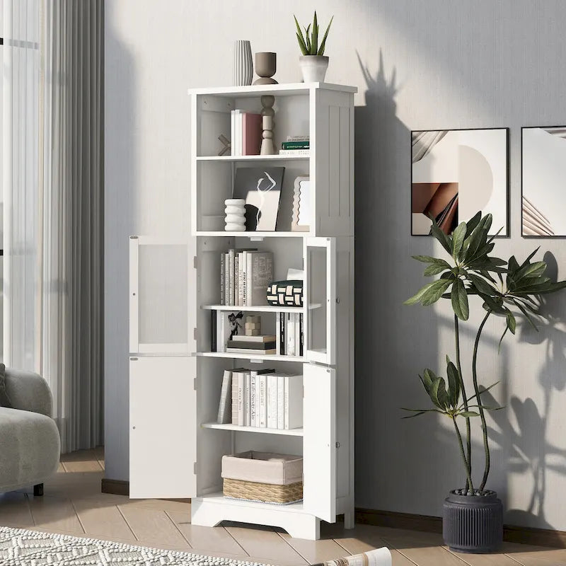 Tall Storage Cabinet with Shelves and Doors, MDF Board