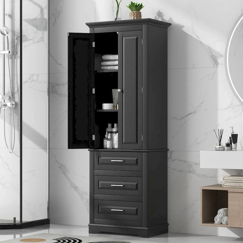 Tall Storage Cabinet with Three Drawers - N/A