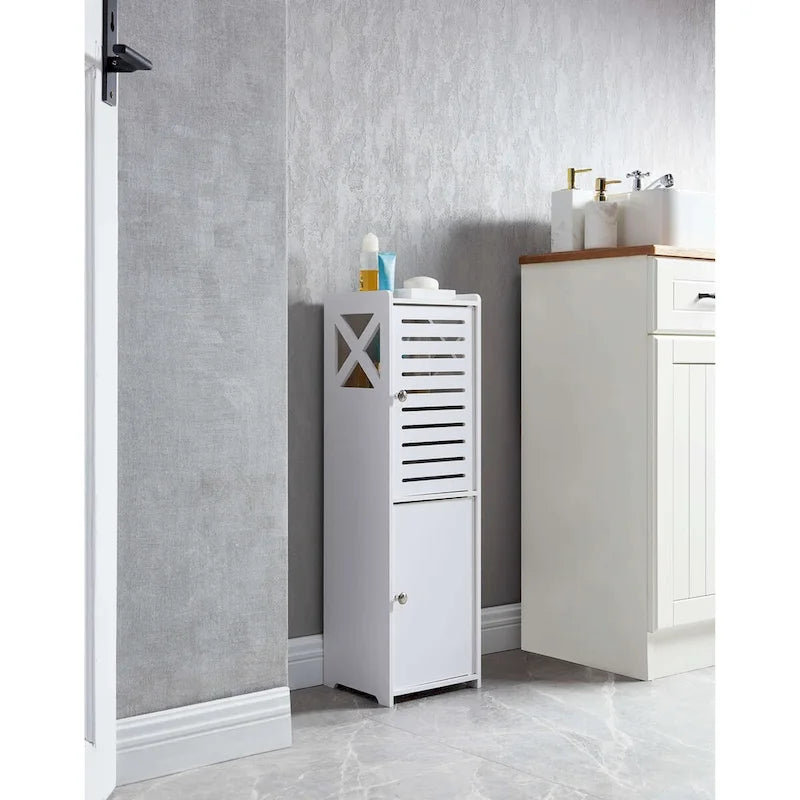 Bathroom Floor Storage Cabinet, White