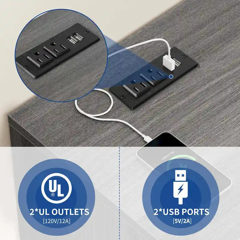 Moasis 3 Drawers Mobile LED Light Filing Cabinet with Charging Station Fit for A4/Letter Size