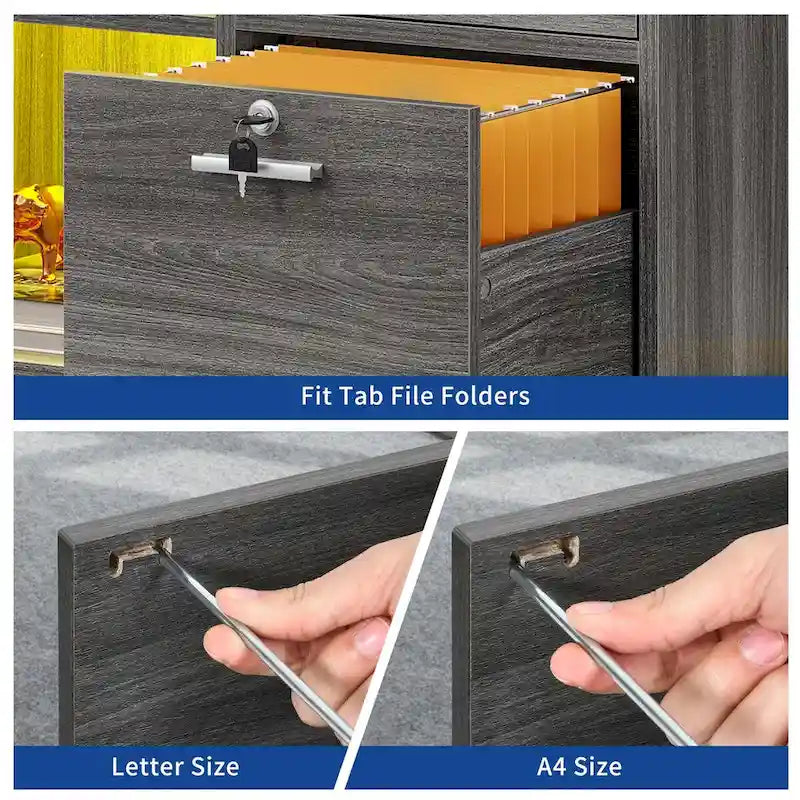 Moasis 3 Drawers Mobile LED Light Filing Cabinet with Charging Station Fit for A4/Letter Size