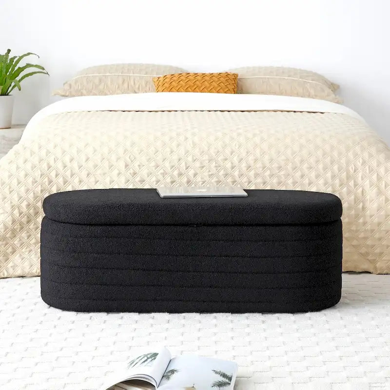 Modern End of Bed Bench with Storage Upholstered Sherpa Fabric Large Storage Bench Ottoman Shoe Stool Long Bench for Bedroom