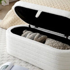 Banc de bout de lit moderne avec rangement, tissu sherpa capitonné, grand banc de rangement, pouf, tabouret à chaussures, long banc pour chambre à coucher
