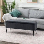 Banc de rangement en velours rayé de 112 cm, capacité de 136 kg, pieds en métal, style bout de lit ou entrée