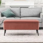 Banc de rangement en velours rayé de 112 cm, capacité de 136 kg, pieds en métal, style bout de lit ou entrée