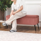 Banc de rangement en velours rayé de 112 cm, capacité de 136 kg, pieds en métal, style bout de lit ou entrée