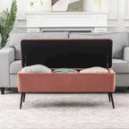 Banc de rangement en velours rayé de 112 cm, capacité de 136 kg, pieds en métal, style bout de lit ou entrée