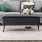 Banc de rangement en velours rayé de 112 cm, capacité de 136 kg, pieds en métal, style bout de lit ou entrée