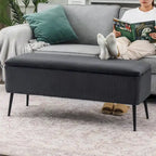 Banc de rangement en velours rayé de 112 cm, capacité de 136 kg, pieds en métal, style bout de lit ou entrée