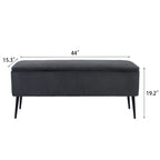 Banc de rangement en velours rayé de 112 cm, capacité de 136 kg, pieds en métal, style bout de lit ou entrée