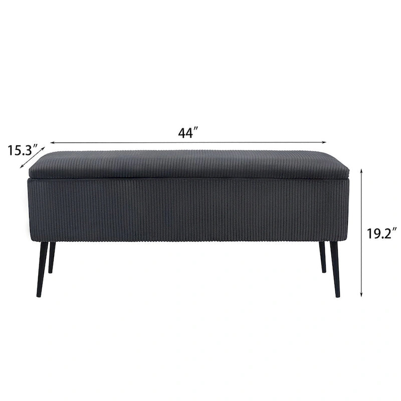 Banc de rangement en velours rayé de 112 cm, capacité de 136 kg, pieds en métal, style bout de lit ou entrée