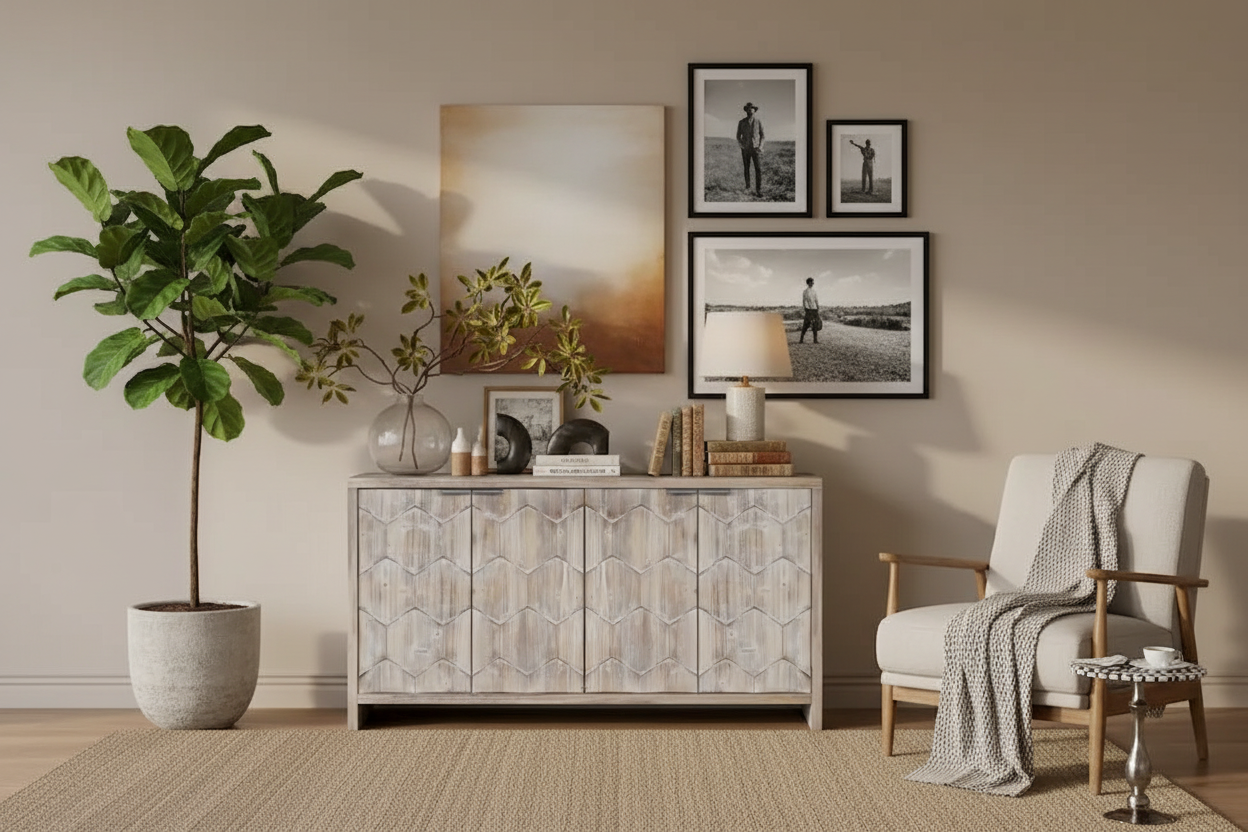 Accent Cabinet Farmhouse Living Room Panoramic Poster